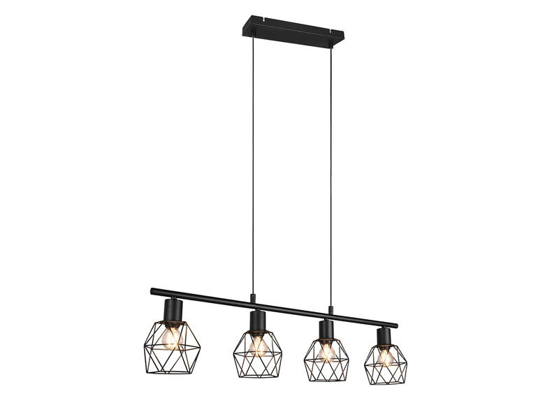 Industrial Pendelleuchte NARDA 4-flammig Metall Schwarz, Breite 75cm