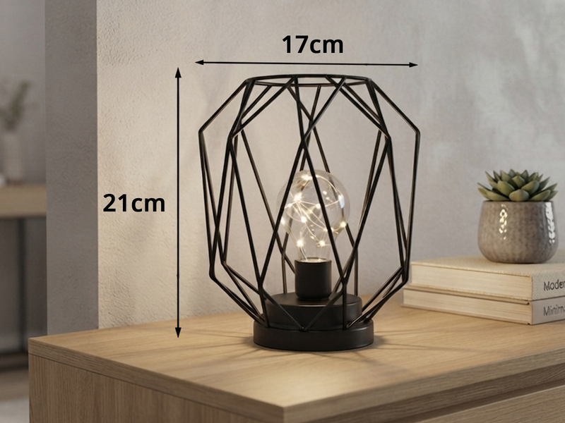Industrial LED Tischlampe NARDA Schwarz, kabellos Batteriebetrieb, Höhe 21cm