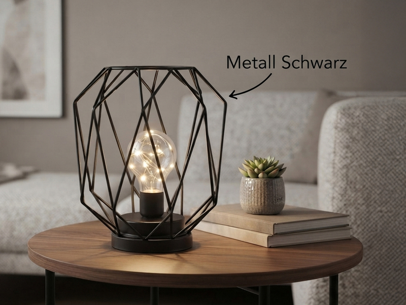Industrial LED Tischlampe NARDA Schwarz, kabellos Batteriebetrieb, Höhe 21cm
