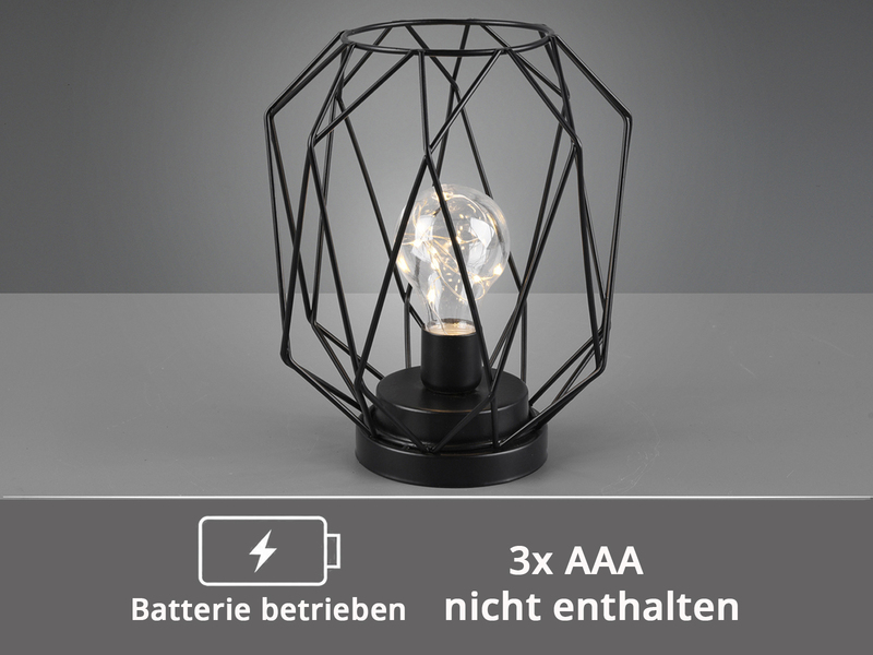 Industrial LED Tischlampe NARDA Schwarz, kabellos Batteriebetrieb, Höhe 21cm