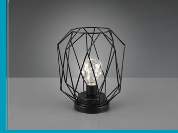 Industrial LED Tischlampe NARDA Schwarz, kabellos Batteriebetrieb, Höhe 21cm