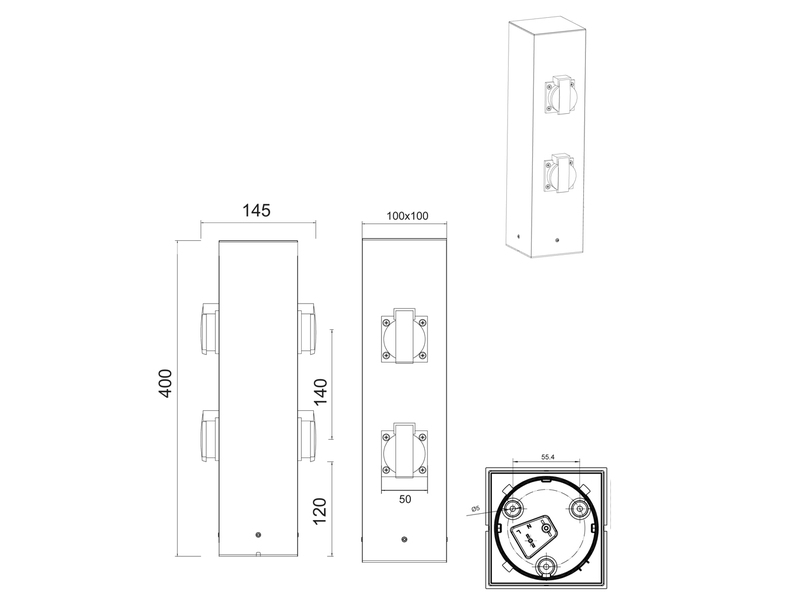 Außensteckdose 2er Set Steckdosensäule in Anthrazit 4 fach Gartensteckdose IP44