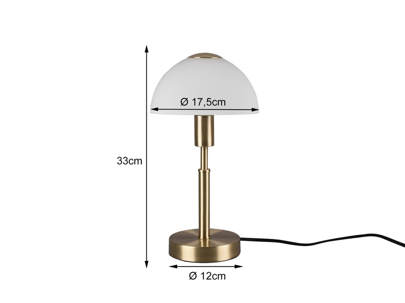 LED Tischleuchte Messing Glasschirm Weiß Ø17cm - Touch dimmbar, Höhe 33cm