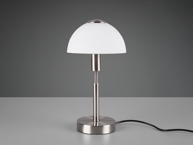 LED Tischleuchte Silber Glasschirm Weiß Ø17cm - per Touch dimmbar, Höhe 33cm