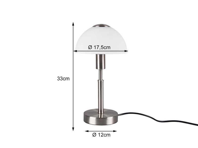LED Tischleuchte Silber Glasschirm Weiß Ø17cm - per Touch dimmbar, Höhe 33cm
