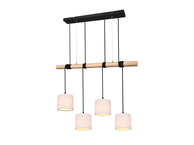 Ausgefallene LED Balken Pendelleuchte 4 flammig mit Holzbalken 85cm lang