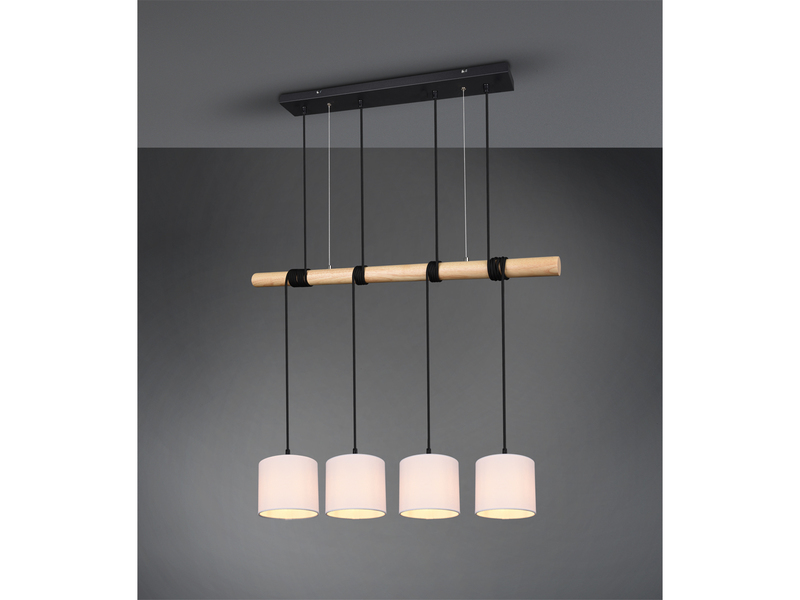 Ausgefallene LED Balken Pendelleuchte 4 flammig mit Holzbalken 85cm lang