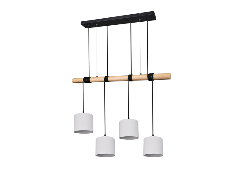 Ausgefallene LED Balken Pendelleuchte 4 flammig mit Holzbalken 85cm lang