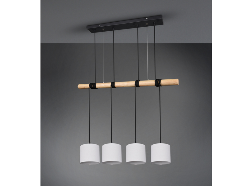 Ausgefallene LED Balken Pendelleuchte 4 flammig mit Holzbalken 85cm lang