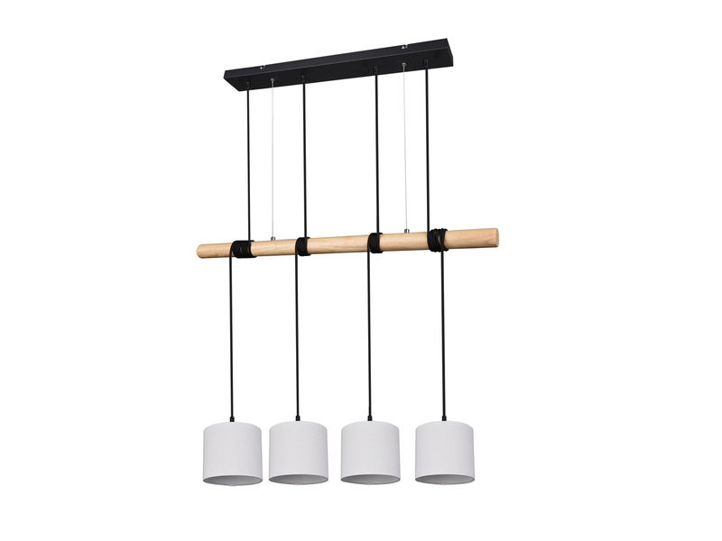 Ausgefallene LED Balken Pendelleuchte 4 flammig mit Holzbalken 85cm lang