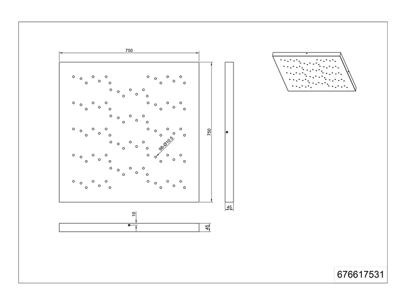Flaches LED Sternenhimmel Deckenpanel TITUS mit Fernbedienung, Quadrat 75cm
