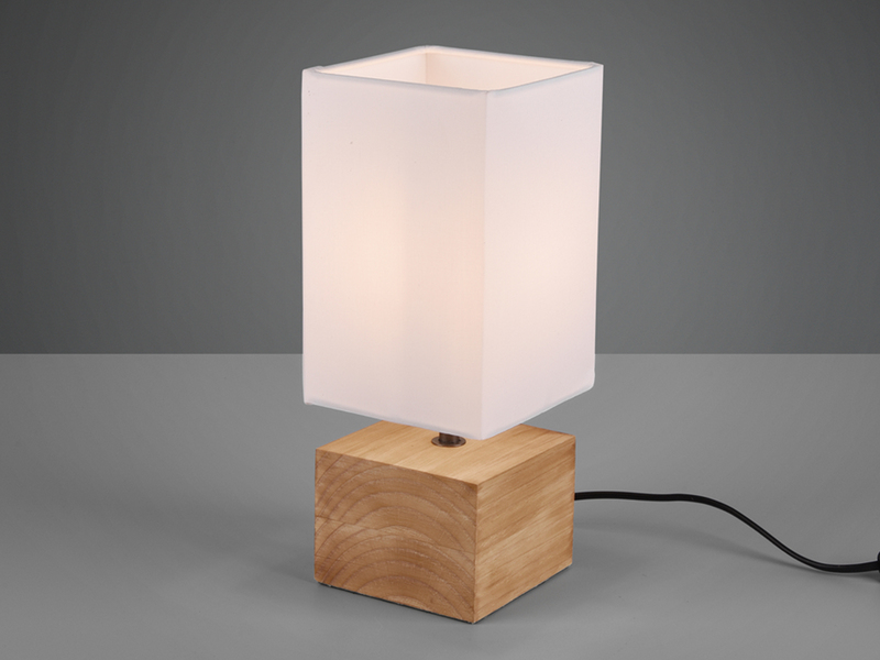 LED Tischleuchte Holzfuß mit Stoffschirm in Weiß 12x12cm Höhe 30cm