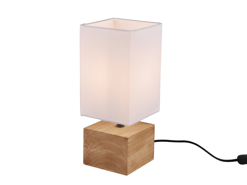 LED Tischleuchte Holzfuß mit Stoffschirm in Weiß 12x12cm Höhe 30cm