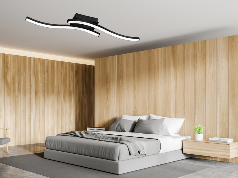 LED Deckenleuchte ROUTE 2 flammig Metall Schwarz, Warmweiß, Breite 56cm