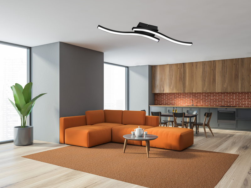 LED Deckenleuchte ROUTE 2 flammig Metall Schwarz, Warmweiß, Breite 56cm