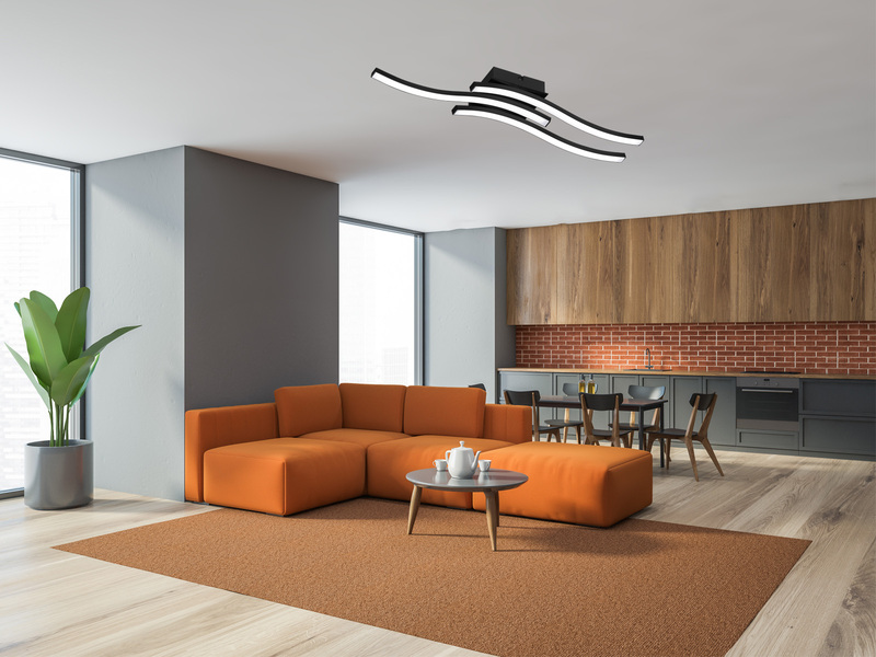 LED Deckenleuchte ROUTE Metall Schwarz, Breite 56cm, Warmweiß