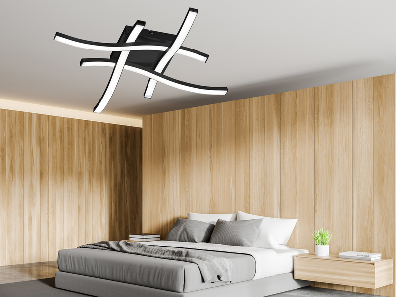 Flache LED Deckenleuchte ROUTE aus Metall Schwarz, Breite 46cm