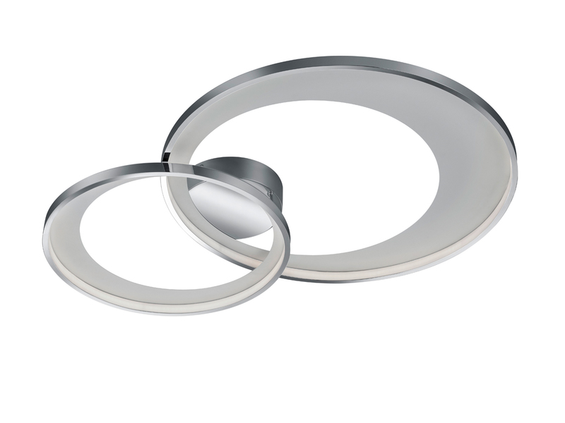 Große LED Deckenleuchte GRANADA 2 Ringe Silber Chrom, dimmbar, Breite 85cm