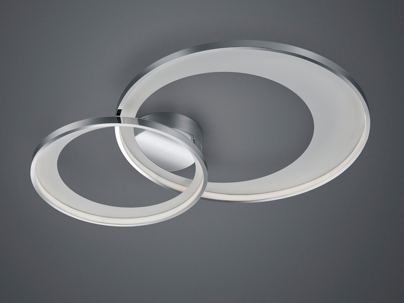 Große LED Deckenleuchte GRANADA 2 Ringe Silber Chrom, dimmbar, Breite 85cm