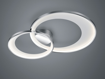 Große LED Deckenleuchte GRANADA 2 Ringe Silber Chrom, dimmbar, Breite 85cm