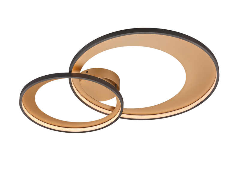 Große LED Deckenleuchte GRANADA 2 Ringe Schwarz Gold, dimmbar, Breite 85cm