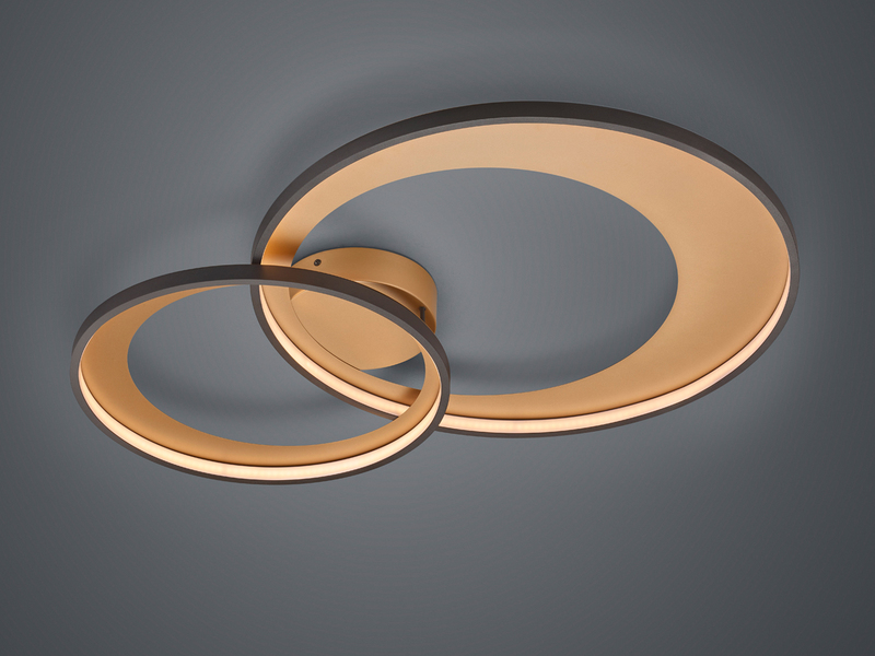 Große LED Deckenleuchte GRANADA 2 Ringe Schwarz Gold, dimmbar, Breite 85cm