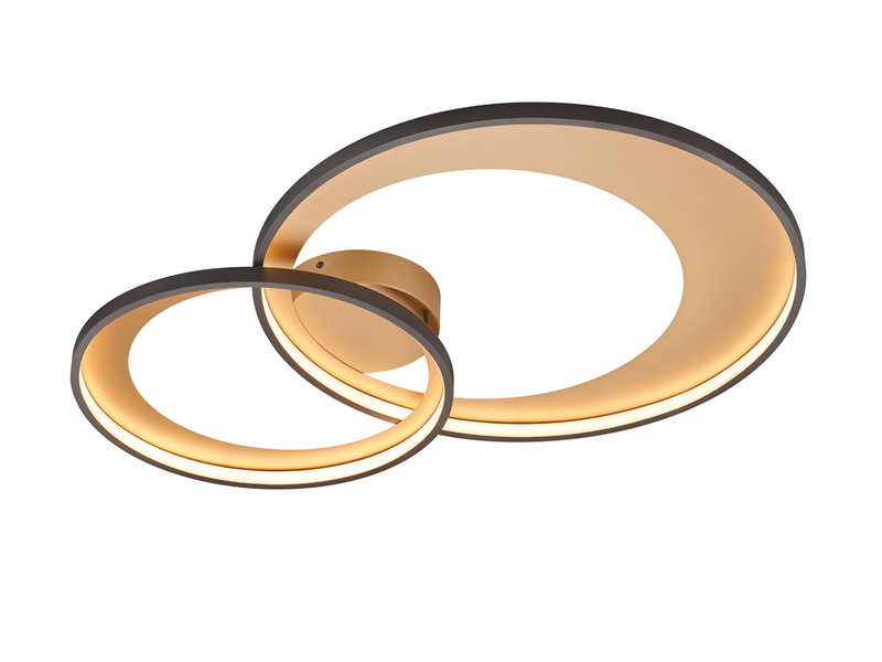 Große LED Deckenleuchte GRANADA 2 Ringe Schwarz Gold, dimmbar, Breite 85cm