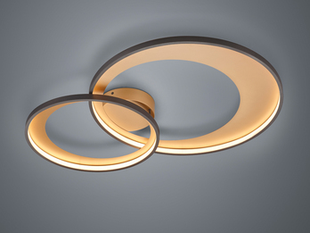 Große LED Deckenleuchte GRANADA 2 Ringe Schwarz Gold, dimmbar, Breite 85cm