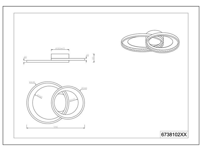 Dimmbare LED Deckenleuchte GRANADA in Chrom, Breite 59cm