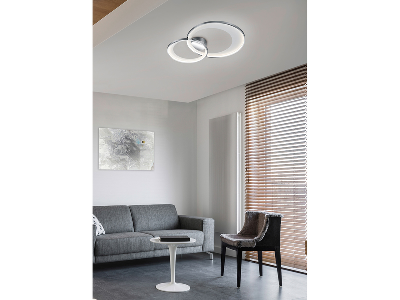 Moderne LED Deckenleuchte GRANADA dimmbar, Silber Chrom, Breite 59cm