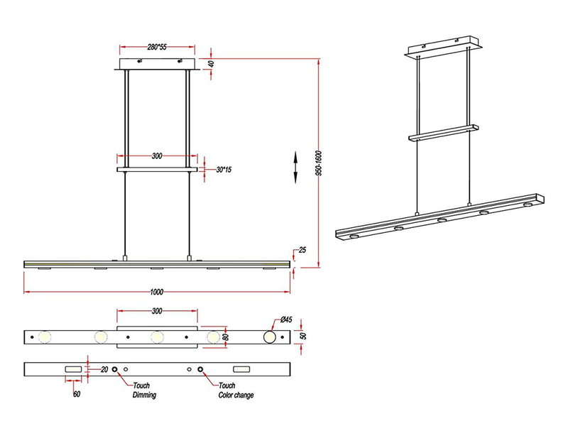 LED Pendelleuchte LACAL Schwarz dimmbar & höhenverstellbar bis 160cm, B: 100cm