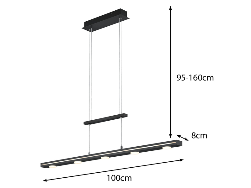 LED Pendelleuchte LACAL Schwarz dimmbar & höhenverstellbar bis 160cm, B: 100cm