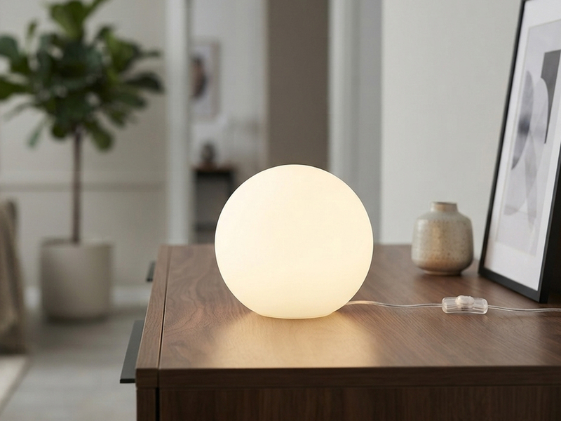 Kleine Glas Kugel Tischlampe Weiß Ø 20cm inkl. E27 LED