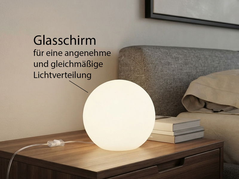 Kleine Glas Kugel Tischlampe Weiß Ø 20cm inkl. E27 LED