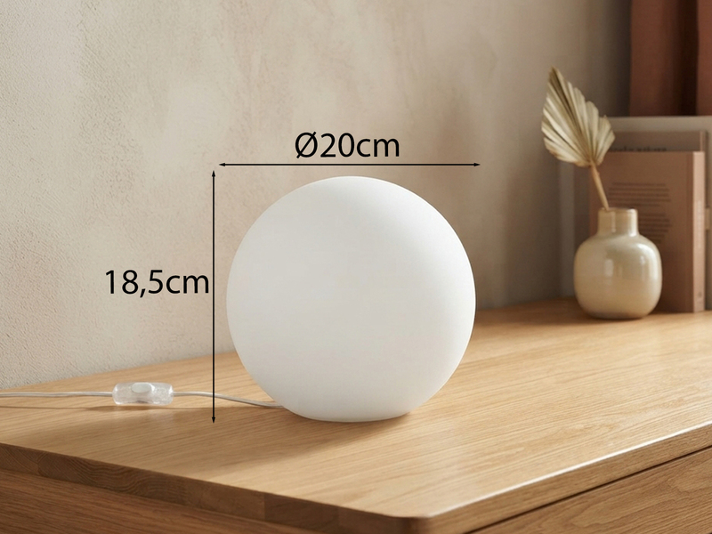 Kleine Glas Kugel Tischlampe Weiß Ø 20cm inkl. E27 LED