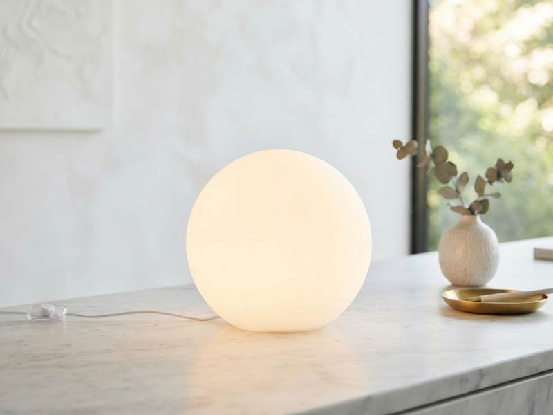 Kleine Glas Kugel Tischlampe Weiß Ø 20cm inkl. E27 LED