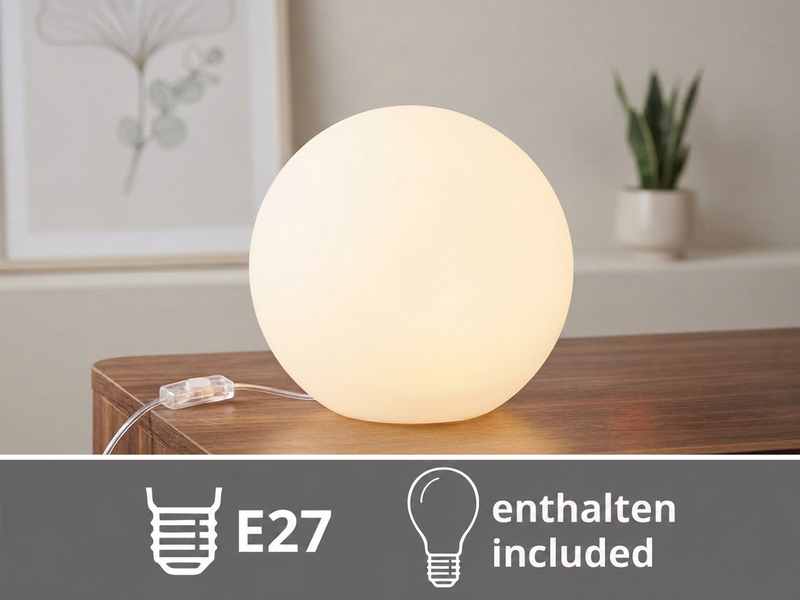 Kleine Glas Kugel Tischlampe Weiß Ø 20cm inkl. E27 LED