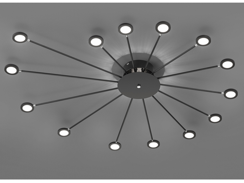 Große schwenkbare LED Deckenleuchte PEACOCK Schwarz matt in 3 Stufen dimmbar