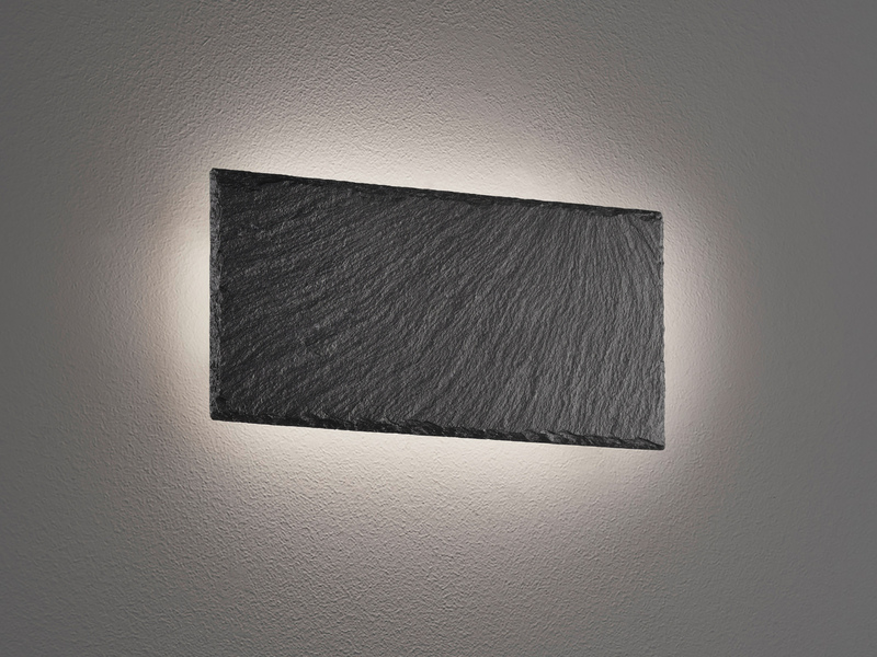 Flache LED Innen Wandleuchte RAVEN aus Naturschiefer, Breite 25cm