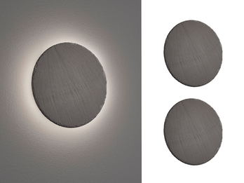 2er SET flache LED Innen Wandleuchten aus Naturschiefer Ø 20cm