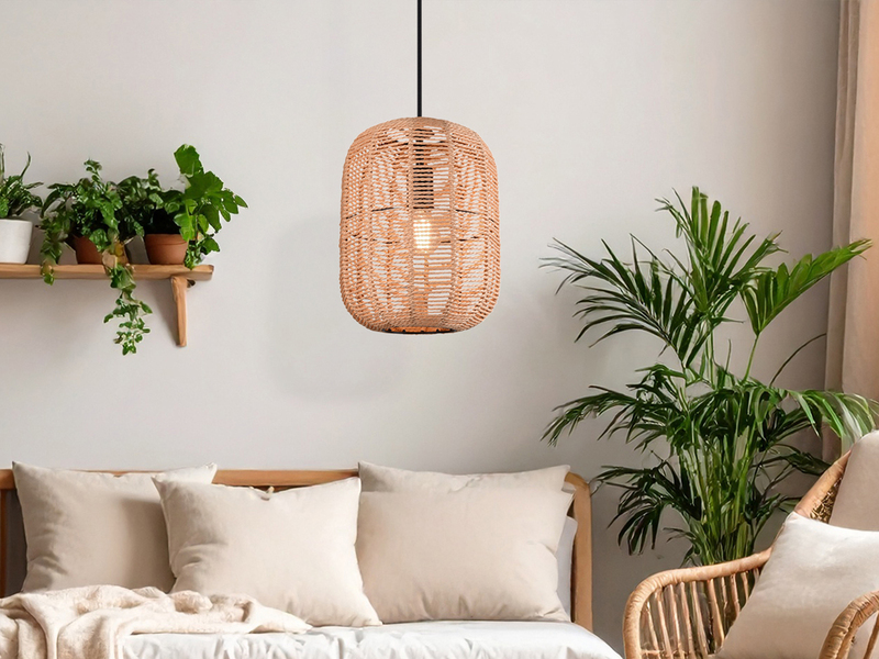 Hängelampe RUNA mit Lampenschirm geflochten aus Sisal, Ø 25cm