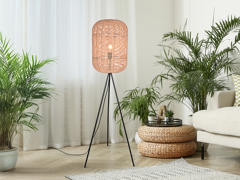 Stehlampe RUNA Dreibein mit Korbgeflecht Lampenschirm aus Sisal, Höhe 150cm
