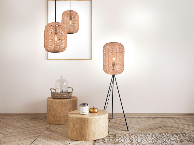 Stehlampe RUNA Dreibein mit Korbgeflecht Lampenschirm aus Sisal, Höhe 150cm