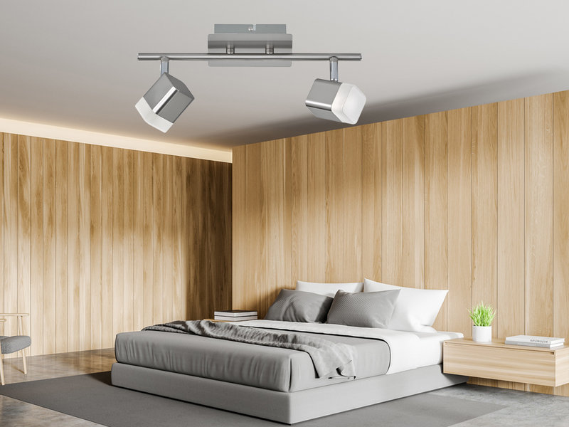 2er SET LED Deckenstrahler 2-flammig Silber matt, Breite 34cm