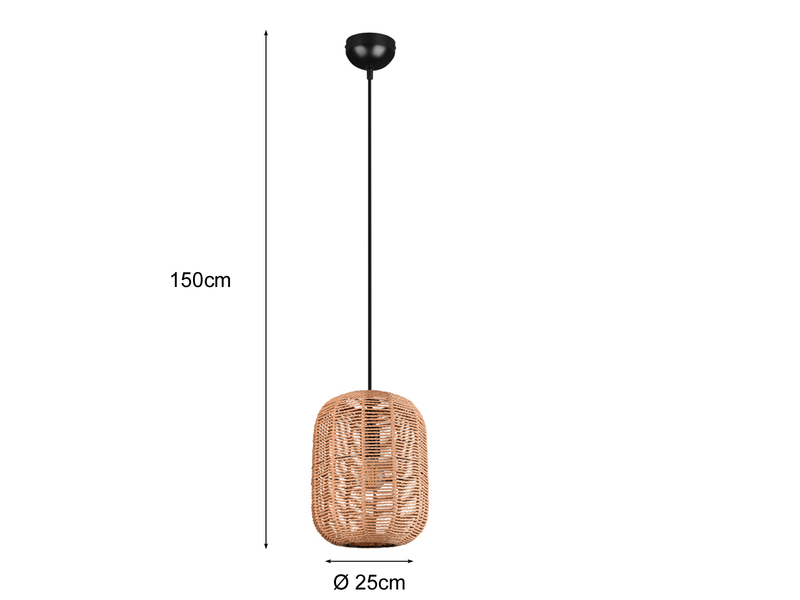 Geflochtene LED Hängelampe Korbleuchte mit Sisal Lampenschirm 25cm