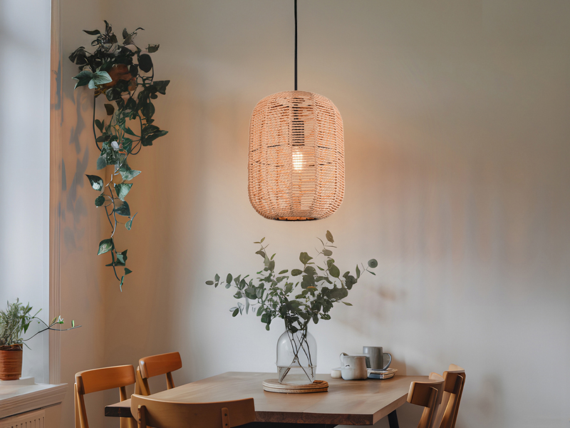 LED Hängelampe Korbleuchte mit Sisal Geflecht Lampenschirm, Ø 25cm