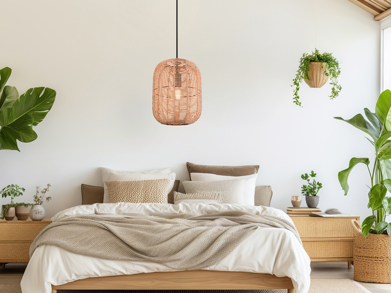 LED Hängelampe Korbleuchte mit Sisal Geflecht Lampenschirm, Ø 25cm