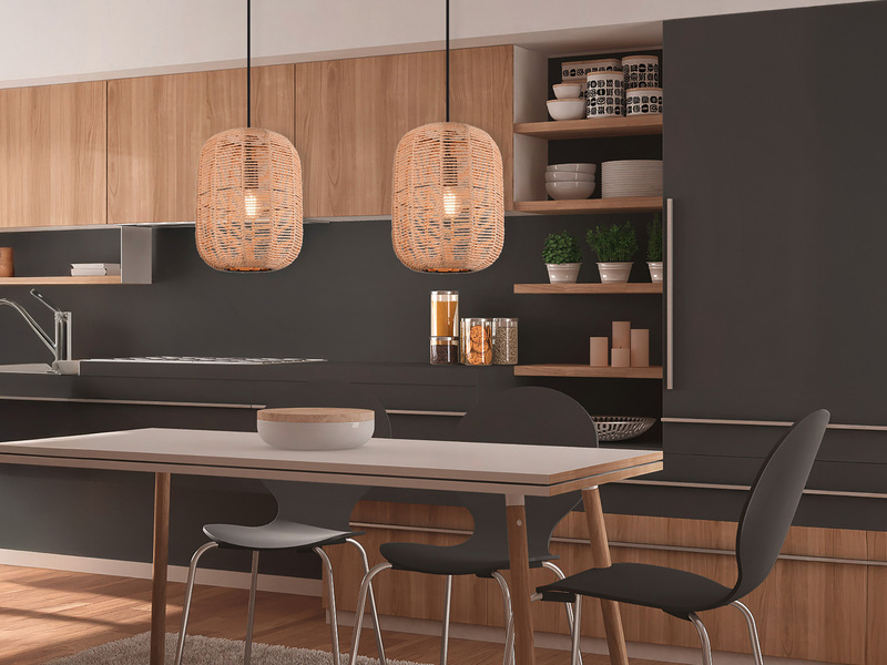 LED Hängelampe Korbleuchte mit Sisal Geflecht Lampenschirm, Ø 25cm