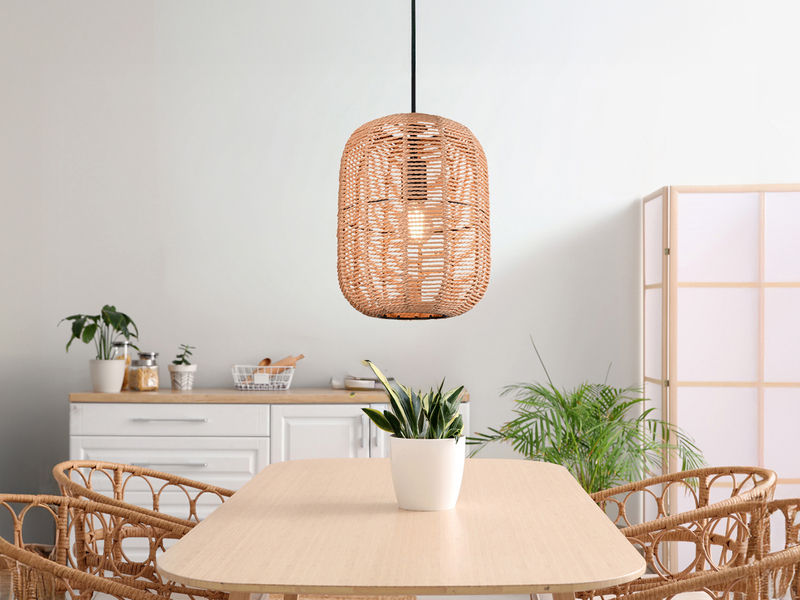 LED Hängelampe mit Sisal Geflecht Lampenschirm, Ø 25cm
