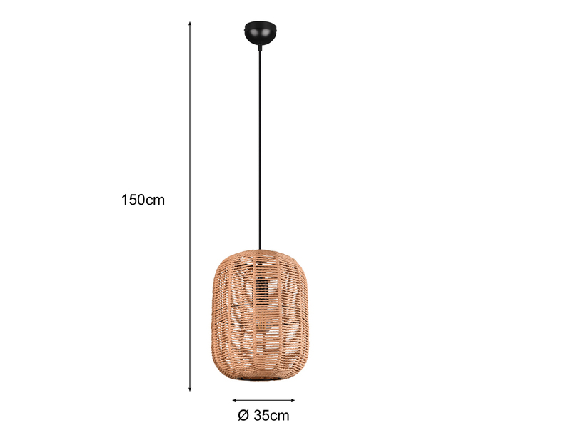 Geflochtene LED Hängelampe Korbleuchte mit Sisal Lampenschirm 35cm